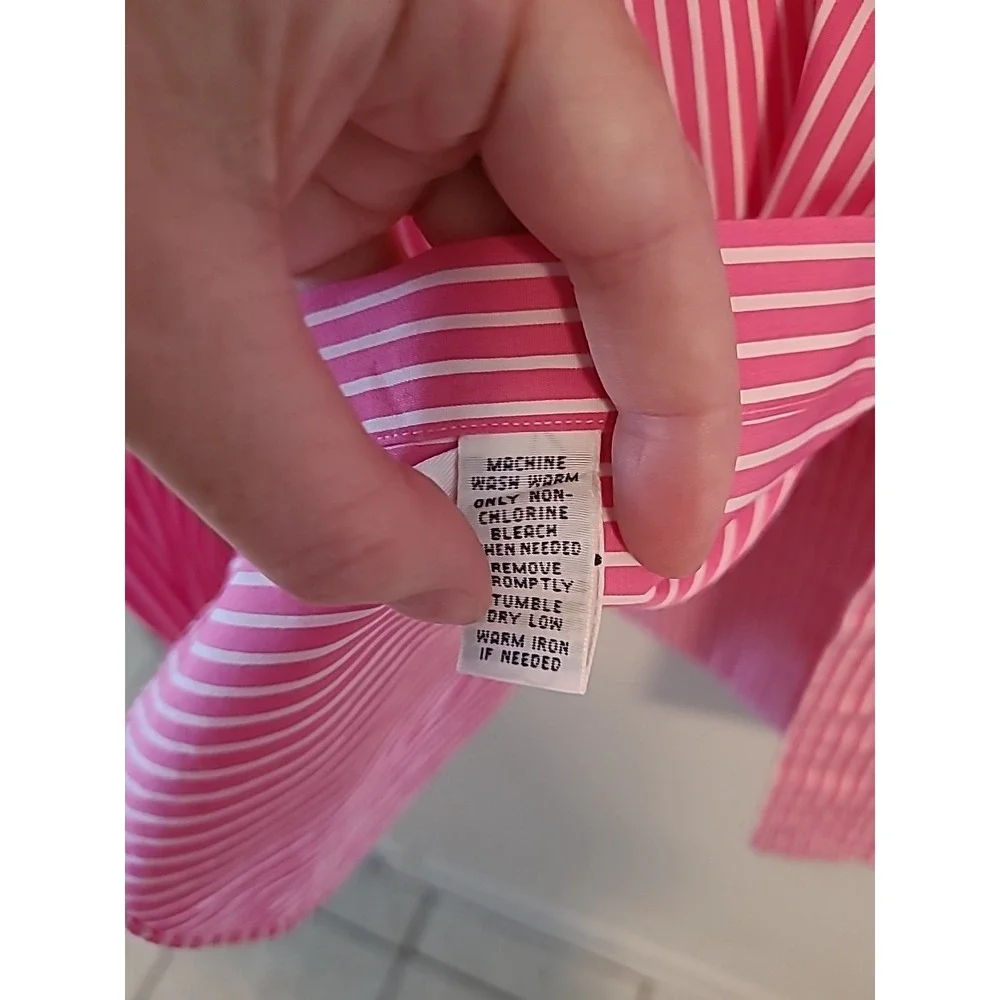 Y2K Ralph Lauren Polo Custom Fit Candy Stripe Button Down XLarge Pink White Logo
